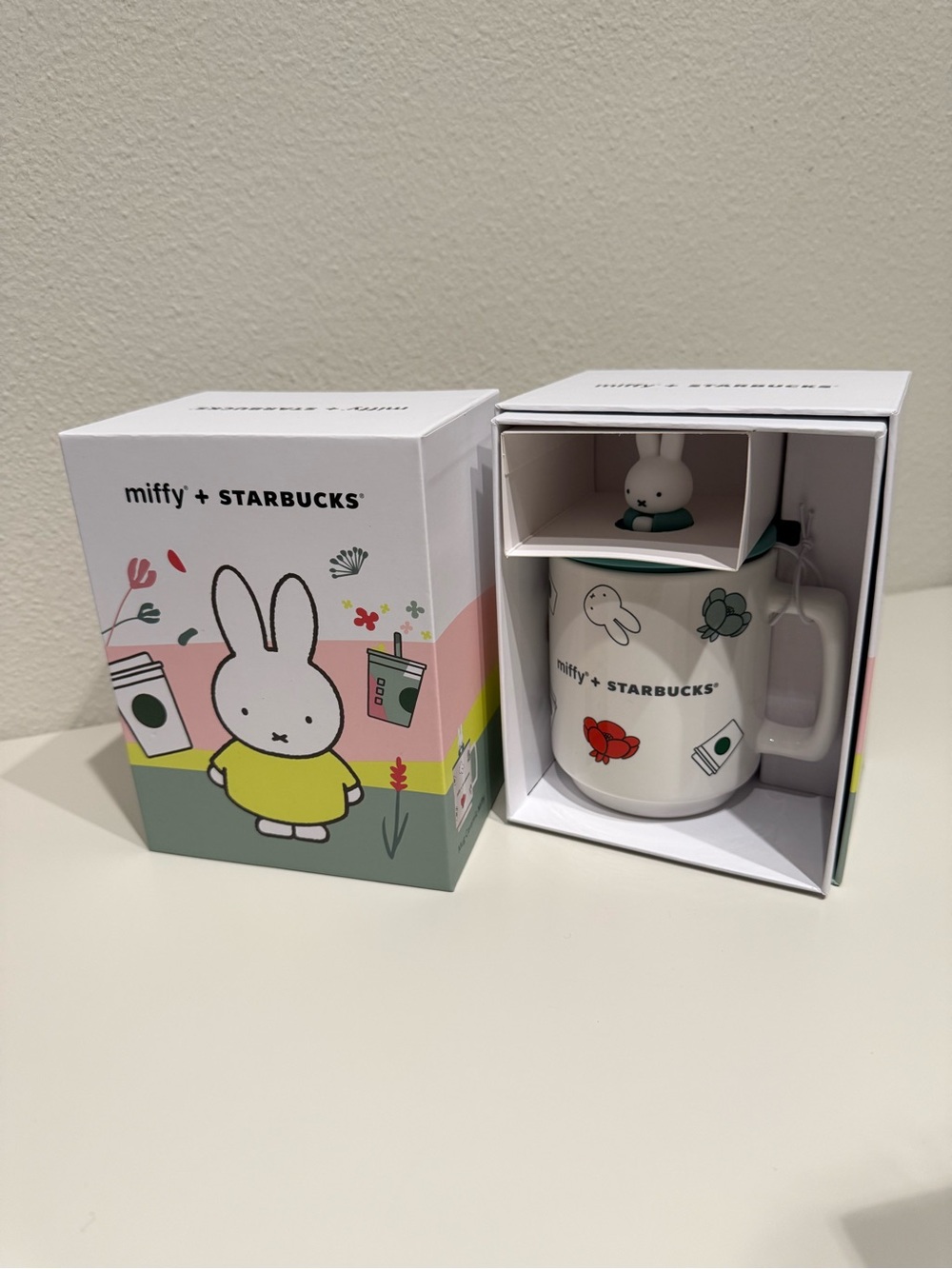 Starbucks x Miffy White Mug with Pastel Floral Accents and Bunny Lid